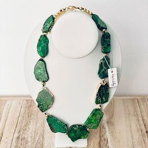 NWT Iris & Lily Gorgeous genuine Green Jasper gemstone Gold Necklace